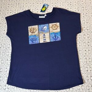 Kiwi Fresh Women’s Indigo Graphic Short Sleeve Tee NWT
